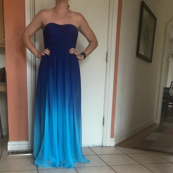 Blue Ombre Strapless Prom Dress - Picture 1 of 4